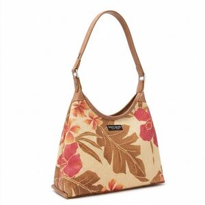 Kate Spade Pink and Brown Floral straw Shoulder Bag